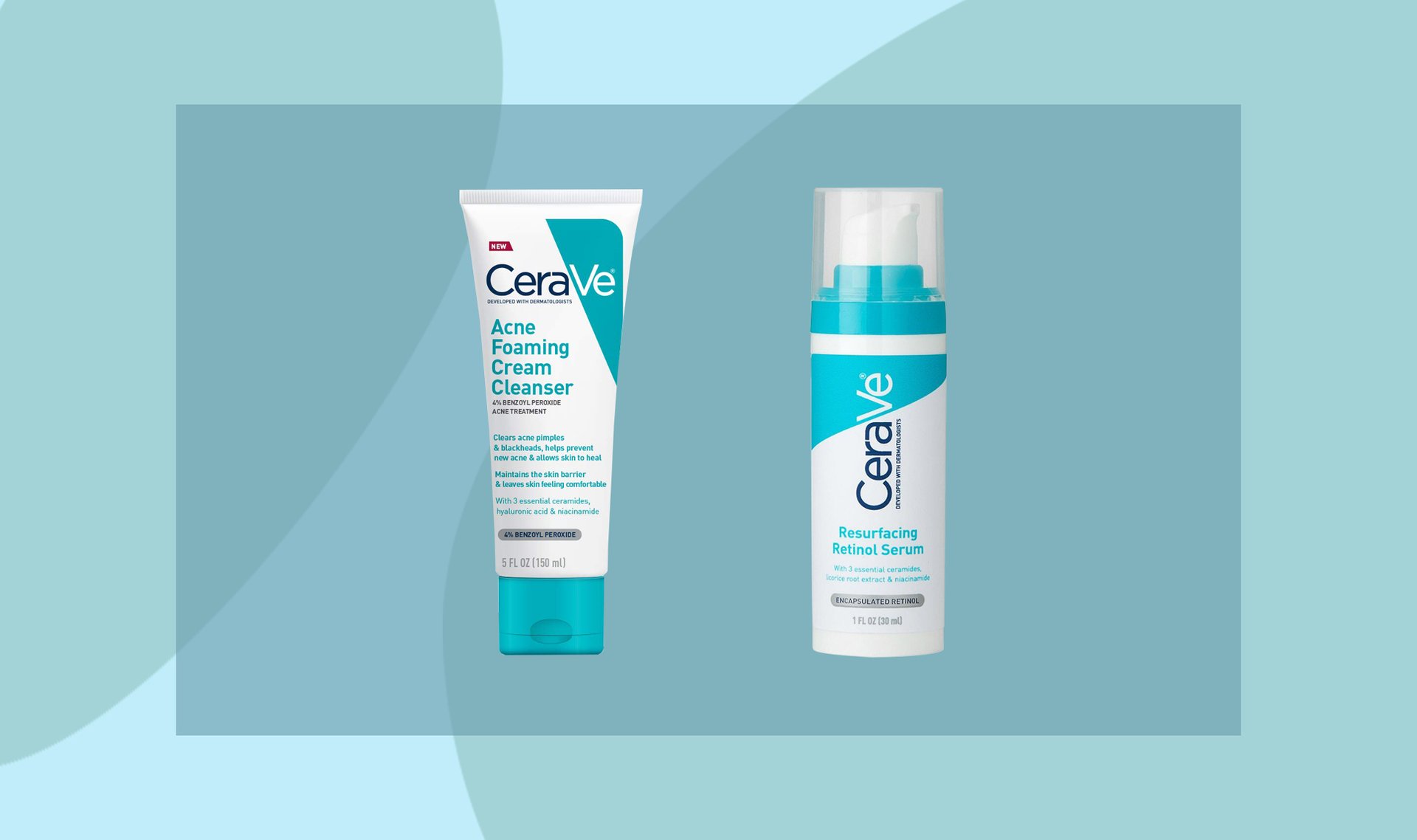 CeraVe Acne Skin Care Set | 5oz Acne Foaming Cream Cleanser + 1oz  Resurfacing Retinol Serum + 2oz AM Facial Moisturizing Lotion with SPF 30 +  2oz PM