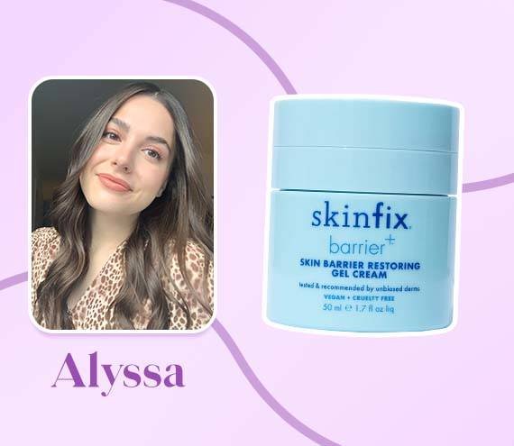 a graphic of skinfix gel cream next to person's photo