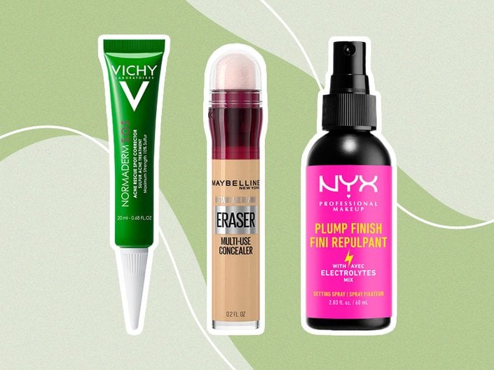 skincare and makeup products collage