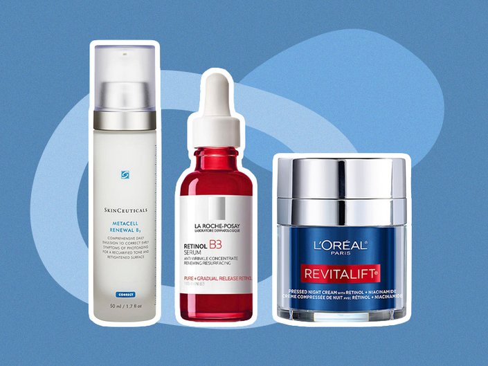 products collaged onto a blue background