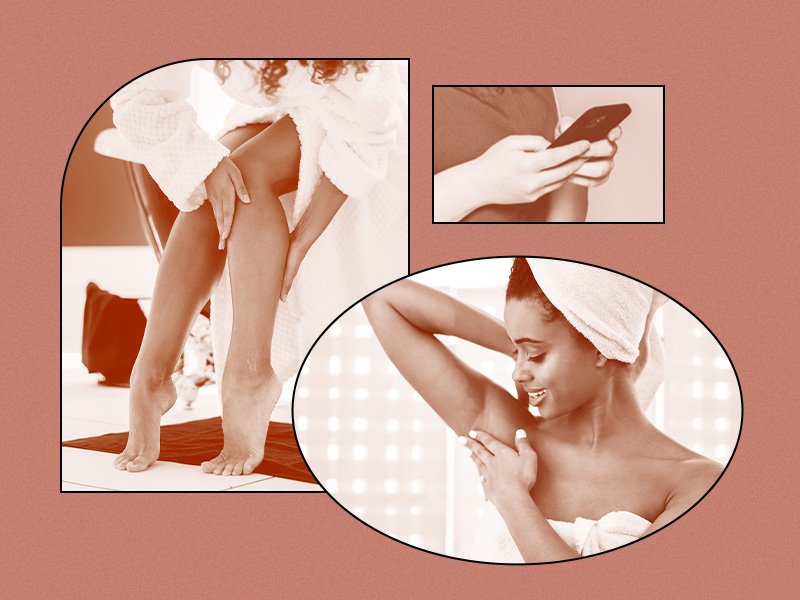 collage of photos of people shaving underarms and legs