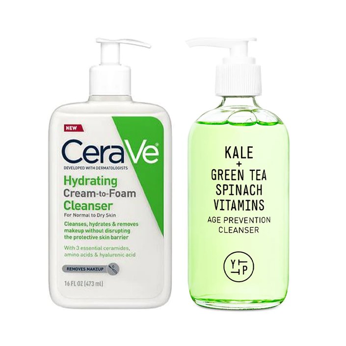 cerave hydrating cleanser, youth to the people superfood cleanser