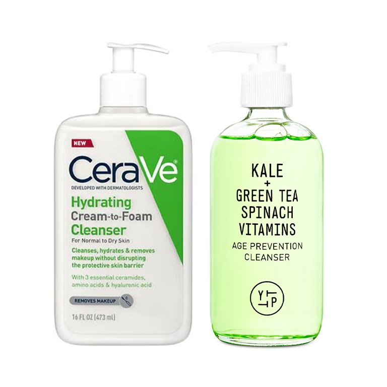 cerave hydrating cleanser, youth to the people superfood cleanser