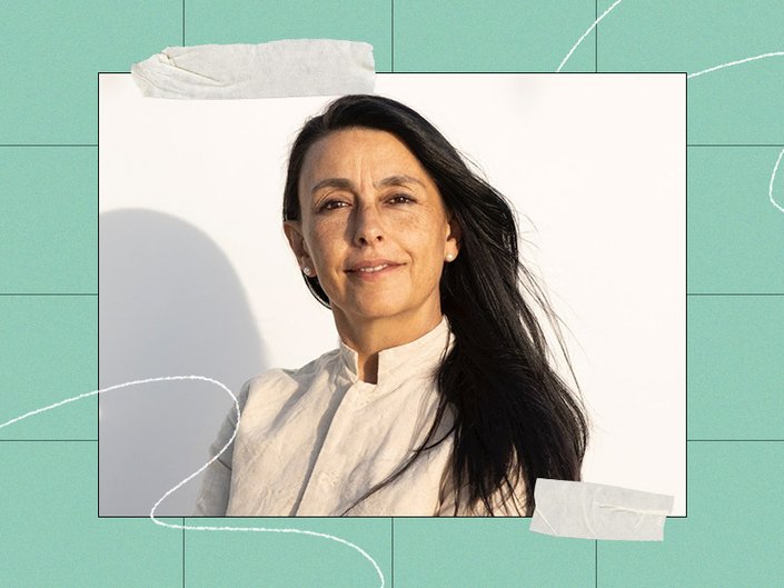 photo of Surya Founder Martha Soffer collaged onto a green background