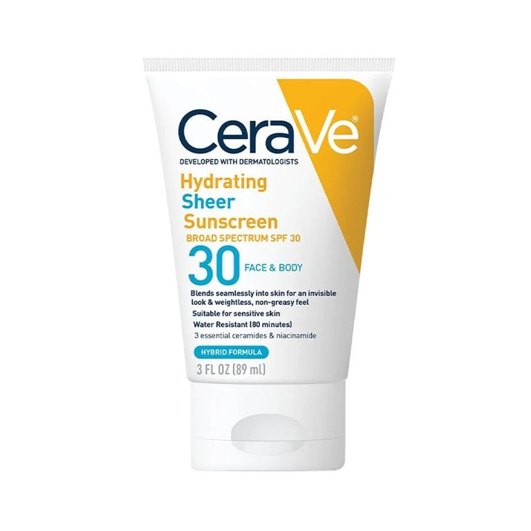 CeraVe Hydrating Sheer Sunscreen Broad Spectrum SPF 30 for Face & Body