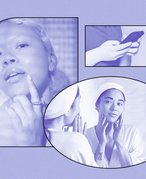 A graphic of three purple-filtered images collaged on a purple background