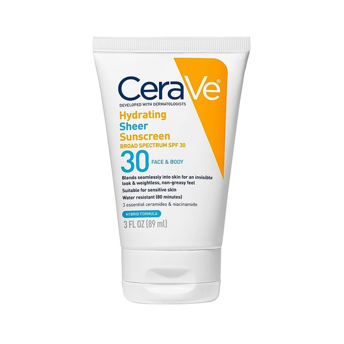 CeraVe Hydrating Sheer Sunscreen Broad Spectrum SPF 30 for Face & Body