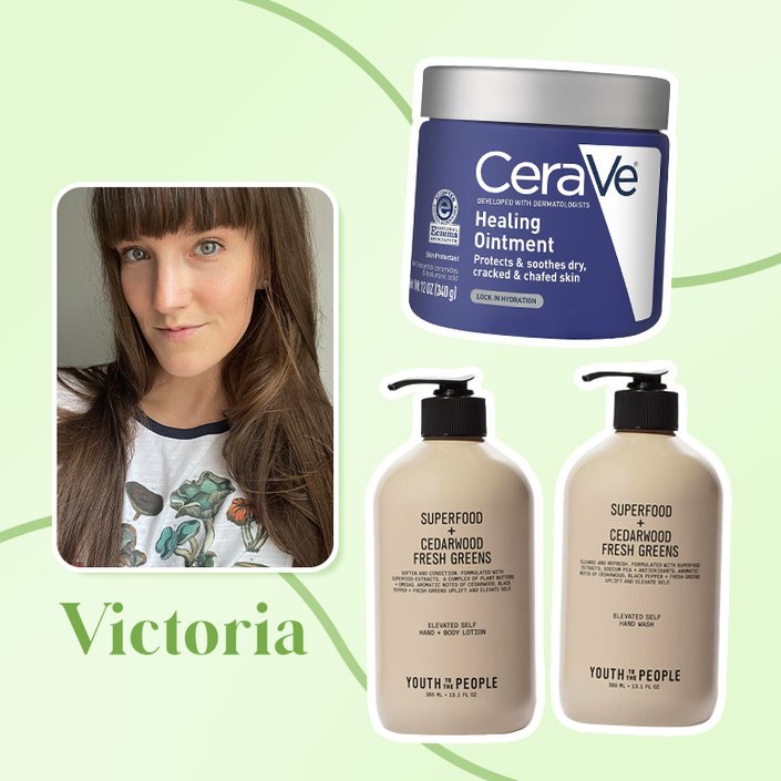 person collaged with cerave ointment and the youth to the people body cream and wash