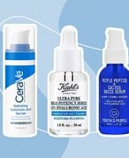 Bottles of CeraVe, Kiehl’s, and Youth to the People face serums