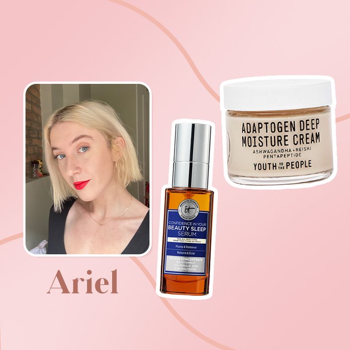 photo of ariel collaged with it cosmetics serum and youth to the people moisturizer