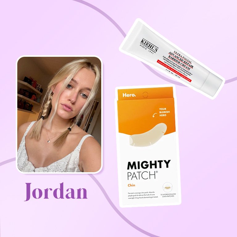 jordan collaged with mighty patch acne patches and kiehls barrier cream