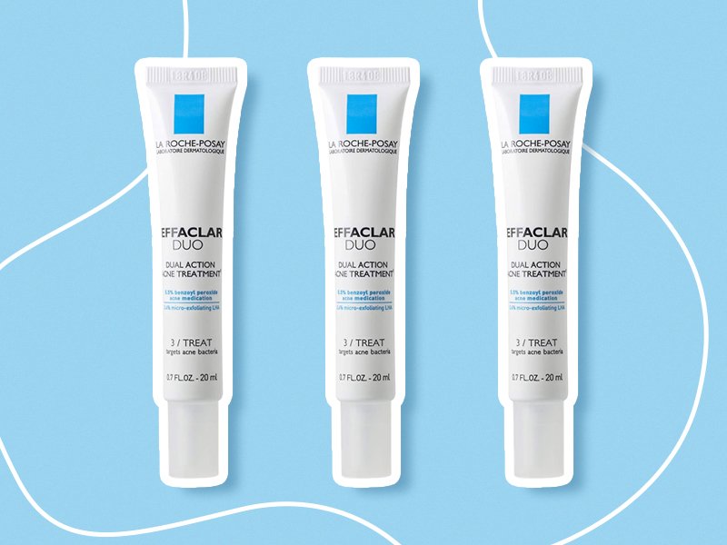 Picture of three of the La Roche-Posay Effaclar Duo Acne Spot Treatments on a graphic blue background