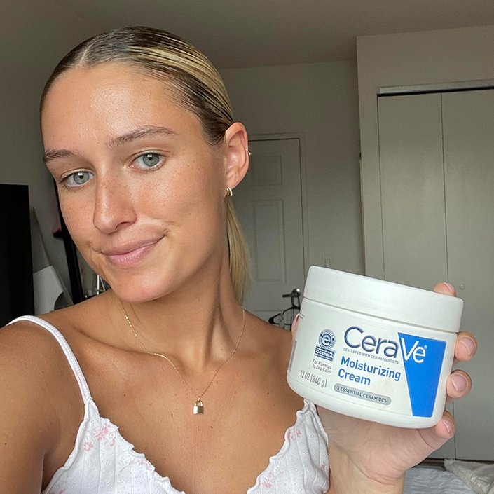 jordan posing with the CeraVe Moisturizing Cream