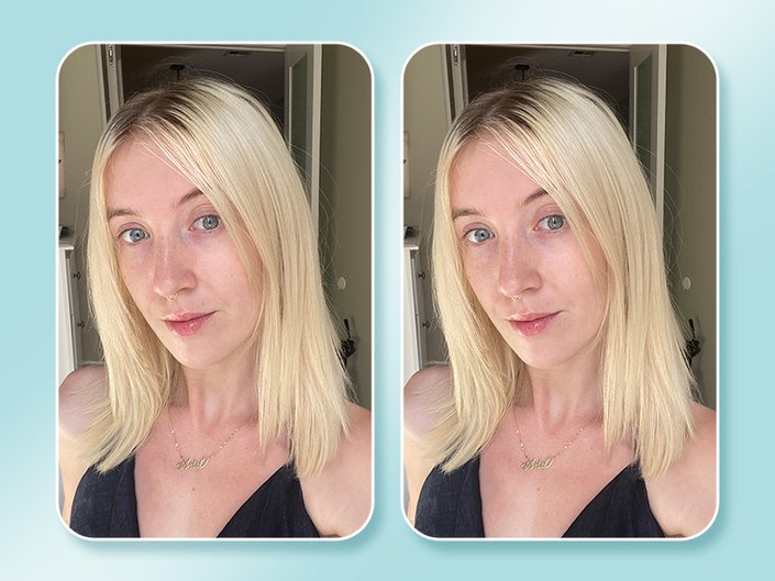 Pictures of the editor on a graphic blue background
