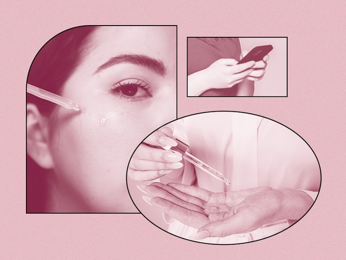 A red-filtered collage of three photos