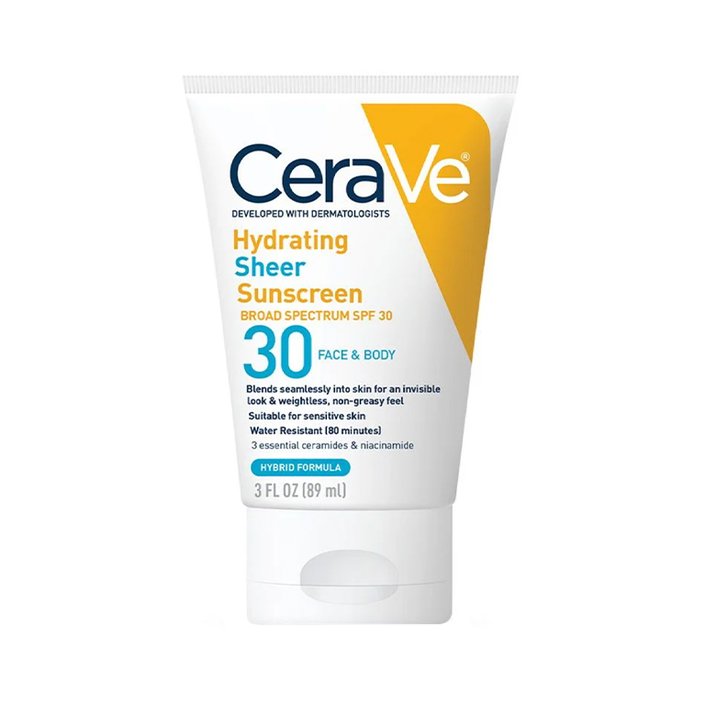 CeraVe Hydrating Sheer Sunscreen Broad Spectrum SPF 30 for Face & Body