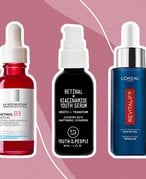 Collage of retinol serums