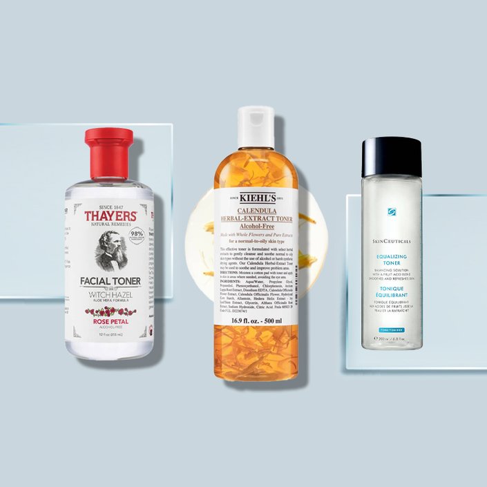 Thayer’s Alcohol-Free Witch Hazel Facial Toner with Rose Petal, Kiehl’s Calendula Herbal-Extract Alcohol-Free Toner and SkinCeuticals Equalizing Toner