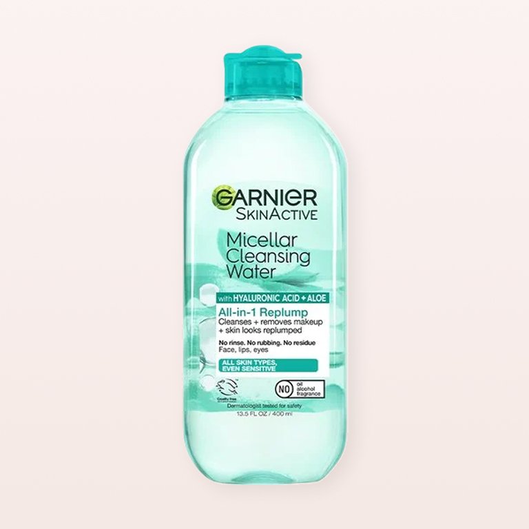 Bottle of Garnier SkinActive Micellar Cleansing Water with Hyaluronic Acid + Aloe
