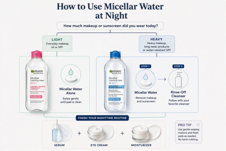 how to use your micellar water at night in skincare routine